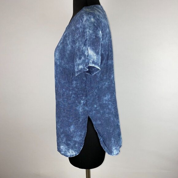 Cloth & Stone S Bleached Like Wash Tiny Micro Grid Print Tee Rounded Slit Sides - Picture 5 of 11